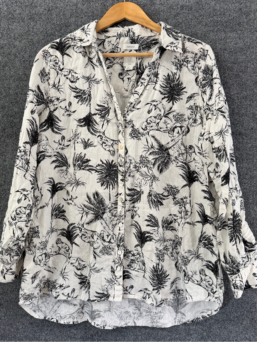 JOIE Womens Linen Tropical Jungle Print Button Down Top Size Large Vacation